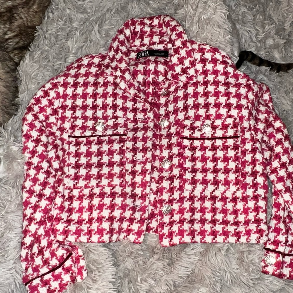 Zara Raspberry Short Tweed Overshirt - Picture 6 of 6